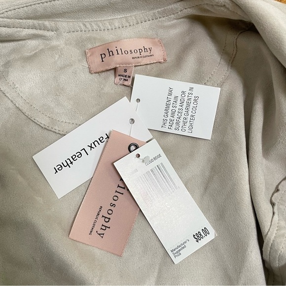 Philosophy neutral minimalist faux suede drapey zip moto jacket large collar NWT - Picture 8 of 14